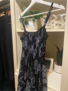 Black Smocked Sundress with White Floral Print